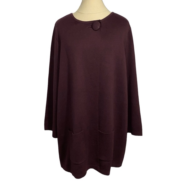 Alfani Women Burgundy One Button Pocketed Sweater Jacket Large - Picture 2 of 4